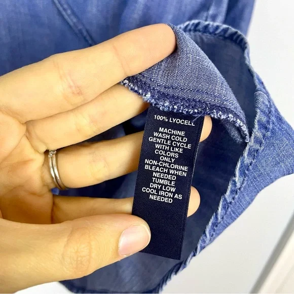 NWT Saks Fifth Avenue Chambray Lace Up Peasant Style Blouse Blue Women's Size XS - Picture 8 of 10